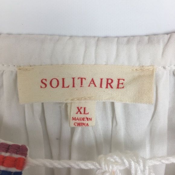 Solitaire Anthropologie Embroidered Peasant Floral Top White Pink Women’s Sz XL - Picture 6 of 13